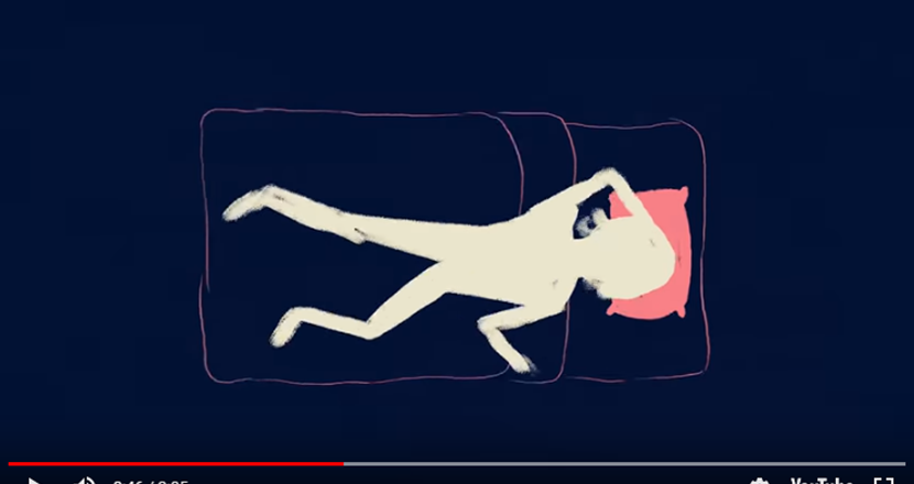 Illustration med en person som ligger ner och håller sig för pannan.