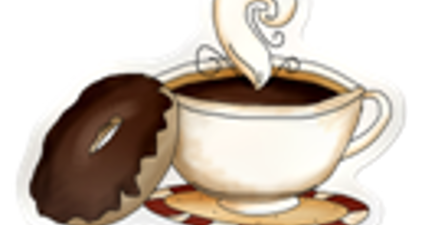 En kaffekopp med en munk. Teckning.