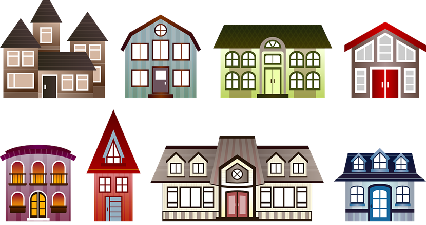 Tecknade hus av olika slag. Foto: Pixabay.