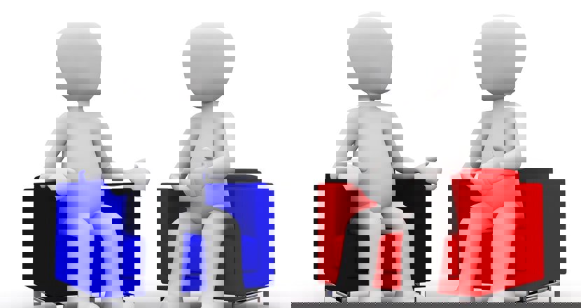 Två figurer som samtalar.