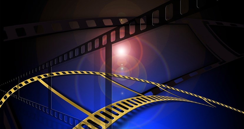 Cineasterna - en värld av film. Bild av en tecknad filmremsa i svart och blått.