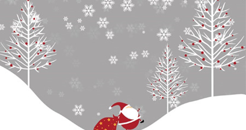 En God Jul & ett Gott Nytt År önskas av en tecknad tomte som går i snön. Bild: Pixabay.