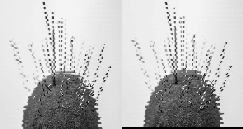 Digital föreläsning om neurotisk smärta. Illustrerad med en nåldyna med nålar. Bild: pixabay.com