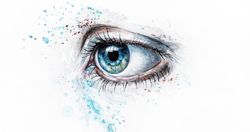 Teckning av ett blått öga.
