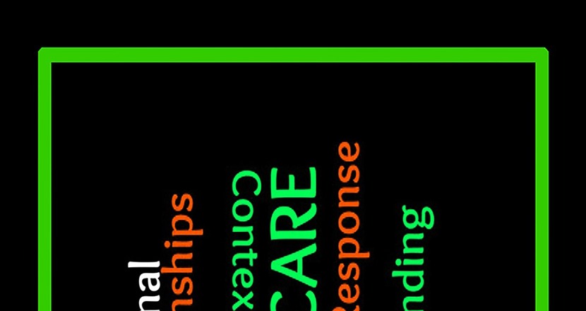 Ett ordmoln i olika färger mot svart botten. Illustration.