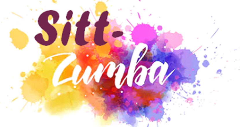 En färgglad logga för Sitt-Zumba, text mot färger.