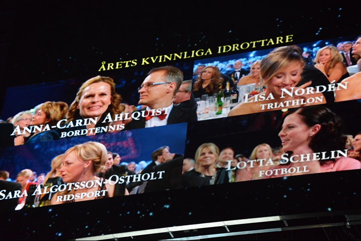 Anna-Carin Ahlquist på Globens jumotron. Foto: Håkan Sjunnesson