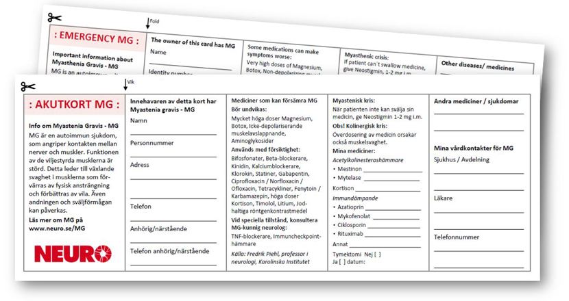 Bild på innehållet i akutkorten för MG.