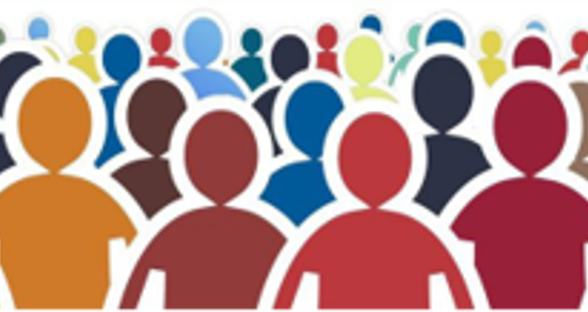 En folksamling, ritade människor där man inte ser ansikten