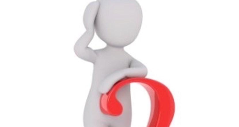 Medlemsmöte - Neuro i framtiden? En tecknad figur som lutar sig på ett rött frågetecken. Illustration.