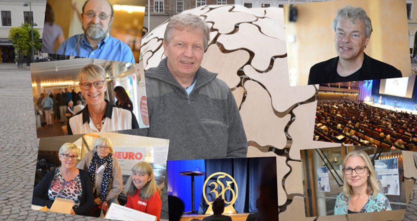 Fotomontage forskare framför en hjärna skapad i trä.