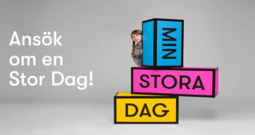 Fyrkantiga lådor med text på: Min Stora Dag.