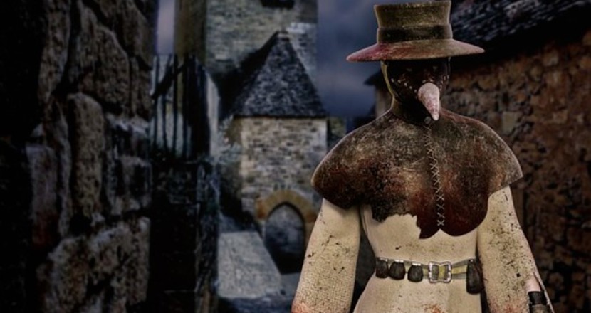 En mörk gestalt i en gränd med strut för ansiktet. Foto.