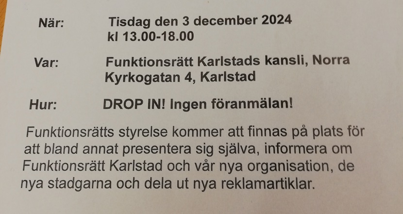 En text om inbjudan till Funktionsrättsdagen den 3 december. Foto.