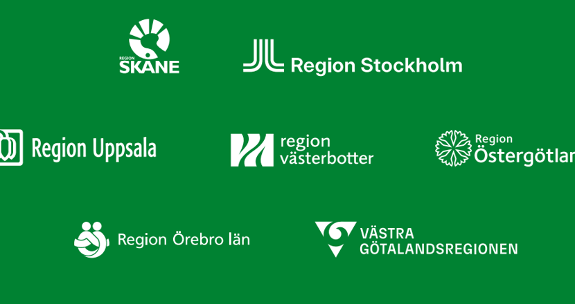 Grön bakgrund och regionernas logotyper