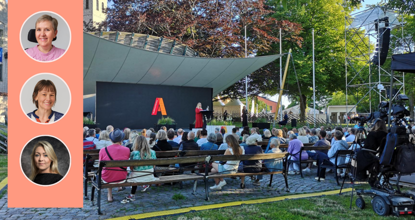Bild från Almedalen där representanter från neuroförbundet är inklippta i bubblor. Foto.