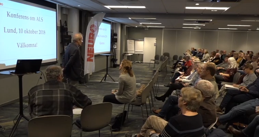 Roger Lindahl, forskningskoordinator på Neuro inleder als-konferensen i Lund.