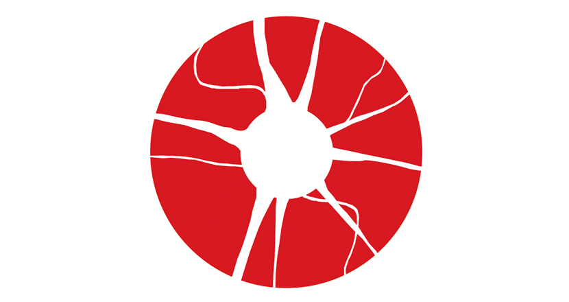 En neuron i vitt mot röd bakgrund, symbol för Neuroförbundet. Illustration.