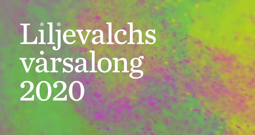 Text på färgsprakande bakgrund. Liljevalchs vårsalong 2020. Illustration. 