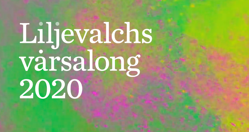 Text på färgsprakande bakgrund. Liljevalchs vårsalong 2020. Illustration. 