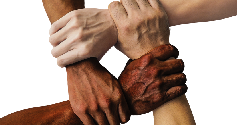 4 händer i en fyrkant