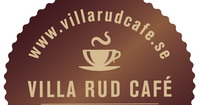 En rund brun logga med text 